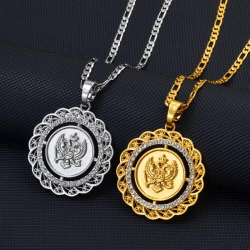 Anniyo Round Montenegro Eagle Pendant Neckalces Charms Coin Crna Gora National Jewelry #249706