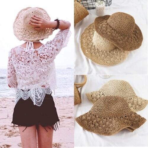 Summer Women Beach Sun Hats Ladies Sun Visor Wide Brim Stripe Floppy Straw Hats New Fashion Caps
