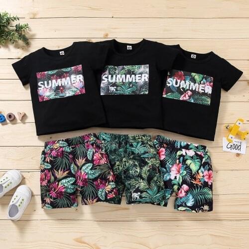 Summer Clothes Set for Boy Baby Summer Shirt Fashion Flower Toddler Printed Short Sleeve Shirt + Shorts Boy Suit 1 2 3 4 5 Years