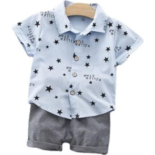 Summer Kids Print Clothes Infants Turn-down Collar T Shirt Shorts 2Pcs/Sets Children Casual Clothing Baby Boys Girls Sport Suits