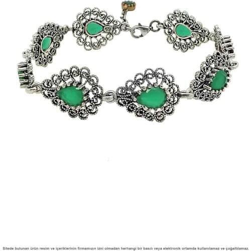 Midyat Silver Filigree Lady Bracelets Root Emerald