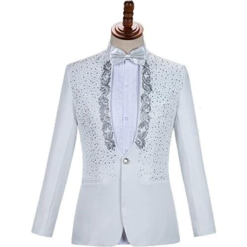 Mens Suits Sparkly Crystal Embroidery Suit Jacket Pants Party Prom Singer Host Concert Stage Costumes Musician Tuxedos