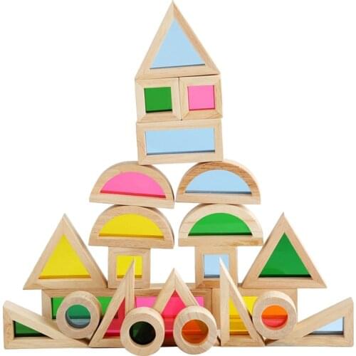 Wood Building Blocks Set for Kids 24 Pieces Set Big Toddler Wood Blocks Set Preschool ​Colorful Learning EducationalToys