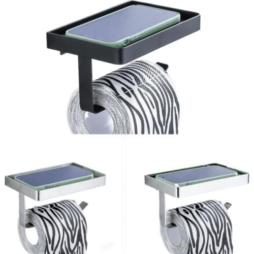 Stainless Steel Punch-free Cell Phone Toilet Paper Roll Tissue Holder Cell Phone Bathroom Multifunctional Shelf