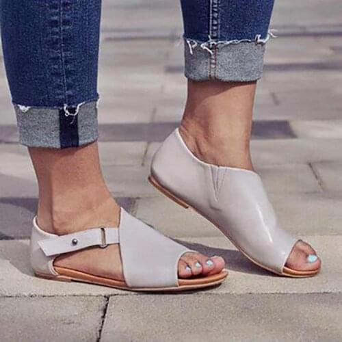Solid flats shoes woman sandals 2021 fashion buckled casual sandals women shoes flat with beach ladies shoes plus size