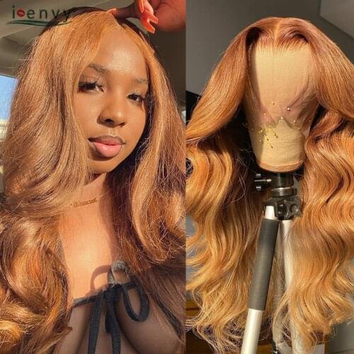 Brazilian Ginger Blonde Lace Front Human Hair Wigs Body Wave Transparent Lace Wigs Orange Blonde Curly Lace Part Wigs 180% Remy