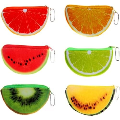 Plush Mini Fruits Shaped Coin Purse Zip Small Change Purse Wallet Festival Gifts Portable Semicircle Card Holder