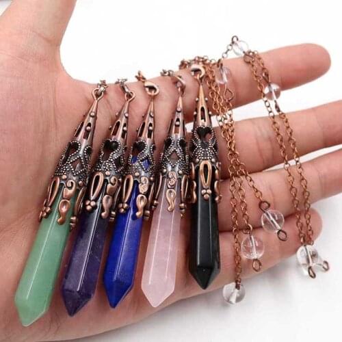 Retro New natural stone pendulums for dowsing reiki Chakra healing crystals quartz Opal pendulo wicca Divination Amulet jewelry