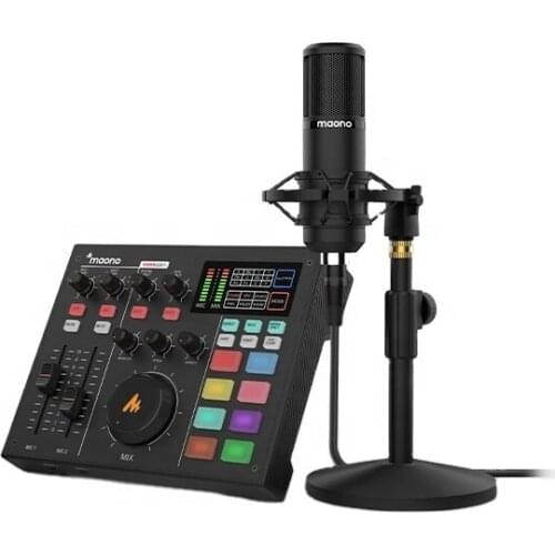 MAONOCASTER AM100k1Professional Sound Card Studio Recording With Desktop XLR Microphone All-In-One Podcast Production Studio Kit