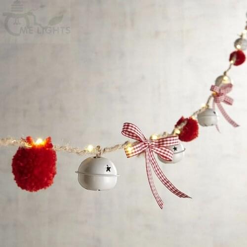 Pom & Jingle Bell 5M Christmas Fairy Lights Micro silver string lights battery garland lighting For home Xmas tree decoration