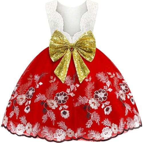 Christmas Baby Girls Lace Flower Dress Princess Elegant Toddler Kids Wedding Ball Gown Infant Party Dresses Children Clothes