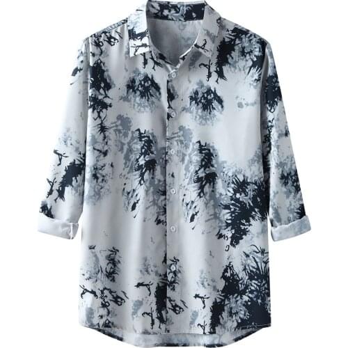 Hawaiian Shirt Streetwear Fashion Tie Dye Printed Casual Shirt Man Autumn Spring Long Sleeve Turn Down Collar Camisas Chemise
