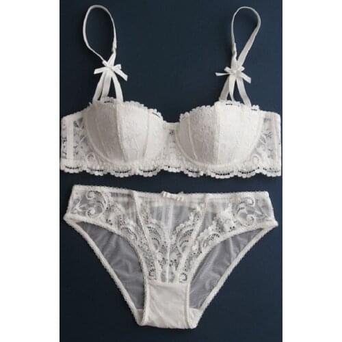 Sanderala Sexy Women push up 1/2 Cup Big Size Bra Set Intimates Embroidery Half Cup Lingerie Underwear set Temptation panty Sets