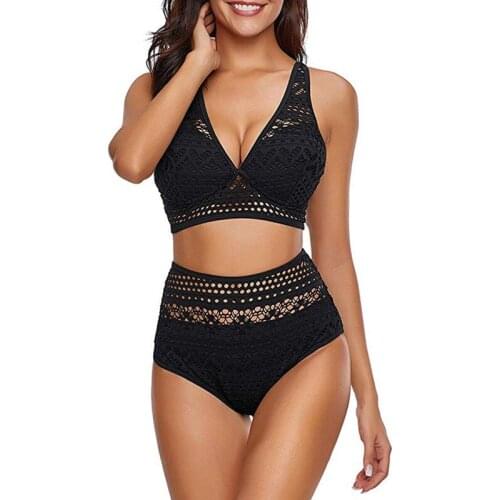 Sexy Cut Out Lace High Waist Split Swimsuit Bikini Push Up 2020 Deep V Beach Wear Bathing Suit