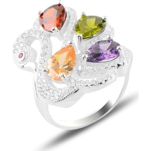 Silver 925 Sterling Swan Zircon Stone Ring