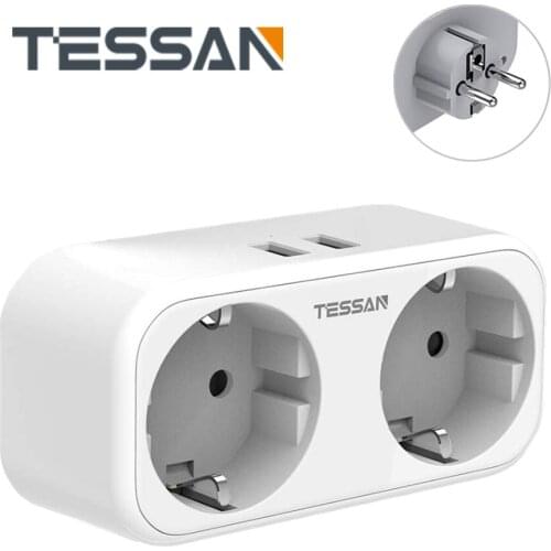 TESSAN Multiple Electrical Sockets EU Plug Power Strip with 2 AC Outlets 2 USB Ports 4 In 1 Wall Charger Adapter for Home Travel