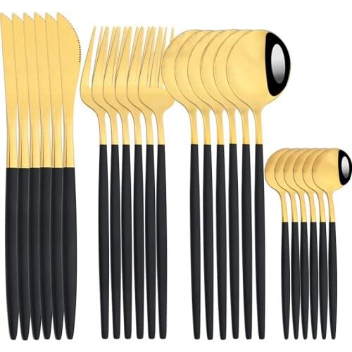 Dinnerware Black Gold Stainless Steel Cutlery Set Flatware Dining Set Knife Fork Tea Spoon Kitchen 24 Pcs Cutlery Set Tableware