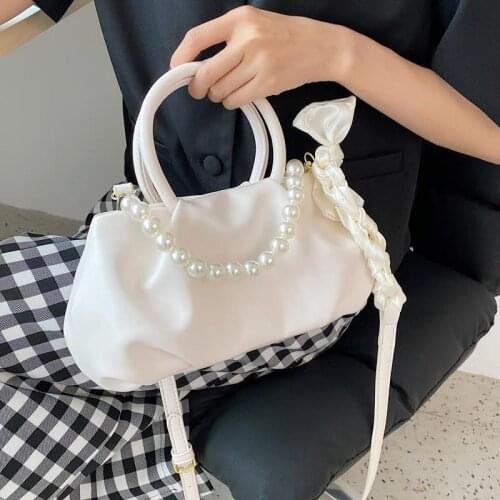 Shoulder Bag Female Designer Crossbody Bag Handbag Backpack Women Beaded Bow Simple Ribbon Fashion 2021 New PU Leather Zipper