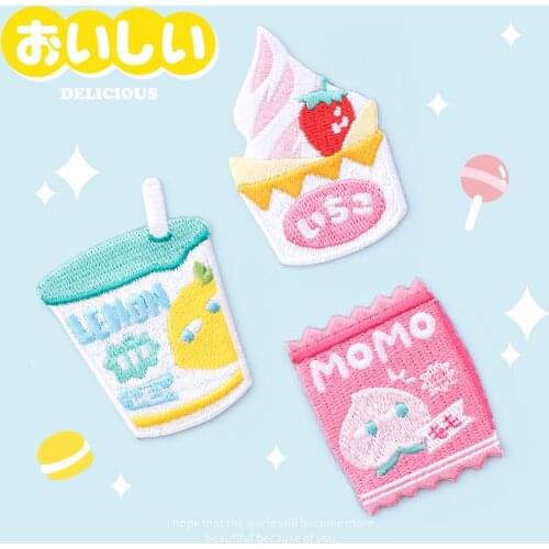 AHYONNIEX 1 Piece Embroidered Delicious Patches Clothes Bag DIY Applique Embroidery Parches Iron Stick On Patch for Phone Case