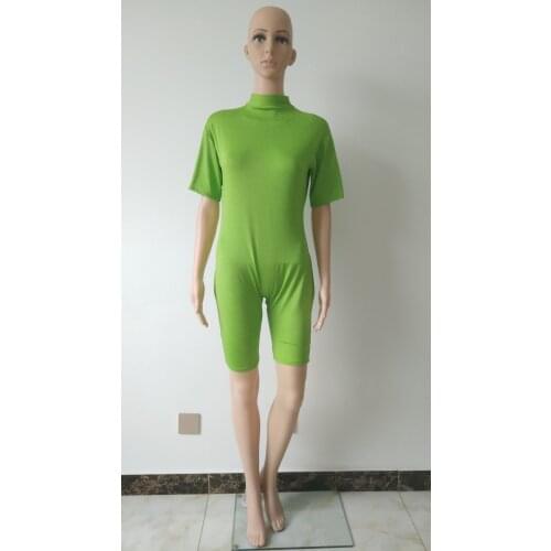 Women sportswear short Sleeve Turtleneck Unitard spandex Bodysuit Costumes Body Tights double back short crotch zipper