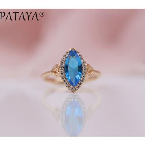 PATAYA New Arrivals Blue Horse Eye Natural Zirconia Rings 585 Rose Gold Love Luxury Jewelry Women Wedding Party Fashion Ring