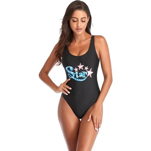 Plus Size One Piece Swimsuit Women Star Print Push Up Swimwear Scoop Neck High Waisted Bathing Suit Female Beach Bodysuit Bather