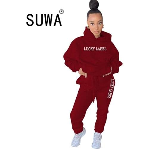 2020 WinterTwo Piece Set Women Fleece Long Sleeve Top Hoodie Sweatshirts Sweatpants Pants Jogging Femme Hoodies Tracksuits