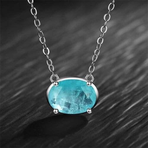 QTT Simple Oval Pendant Necklace Crystal S925 Sterling Silver Fashion Chain Necklace Womens Elegant Anniversary Gift 10*14