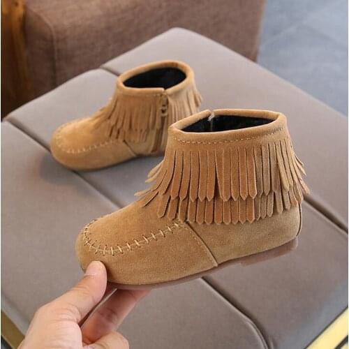 2020 winter Fashion girl warm boot children red ankle Boot child Pu leather tassels shoes EU 21- 30