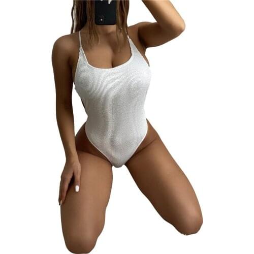 2021 Sexy Womens Solid Color Backless Swimsuit Sleeveless Push Up Swimwear Monokini Summer Beach Wear Bathing Suti