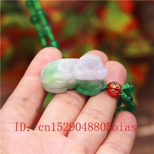 3D Carved Natural A Emerald Jade Cattle Pendant Beads Necklace Charm Jadeite Jewellery Fashion Amulet Gifts for Women Men