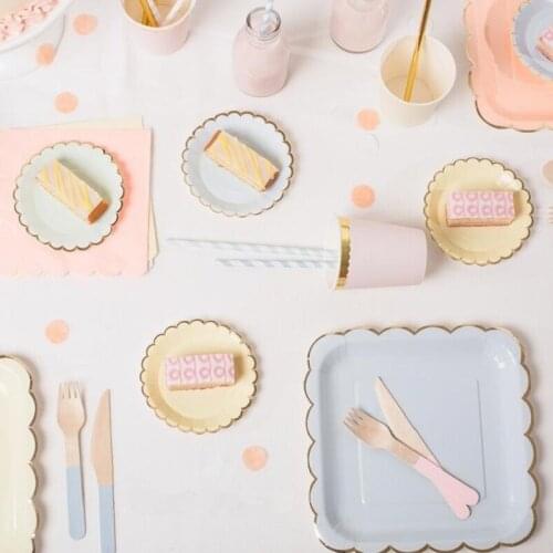 8PC 7inch Pink Blue Birthday Wedding Party Supplies Decoration Cake Dish Disposable Princess Paper Plate Baby Bride Shower Suppl