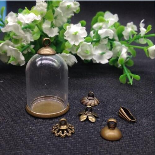 5sets/lot 25*18mm tube glass globe ordinary antique bronze color base beads cap set glass vial bottle pendant jewelry findings