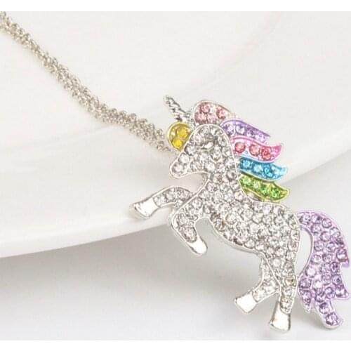 Unicorn necklace For Women Baby Gifts Unicorn Animal Crystal Necklace Girls Rainbow Necklaces & Pendants pendant female
