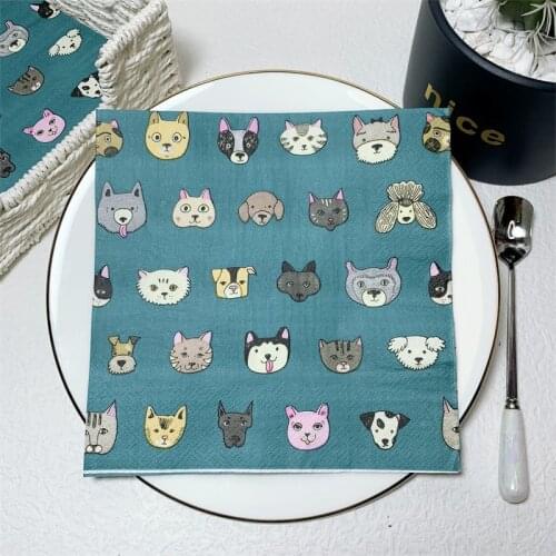 20Pcs/Pack Cute Cartoon Dog Cat Decoupage Paper Napkins Kitty Doggy Animal Paper Tissues for Kids Birthday Party Decorations