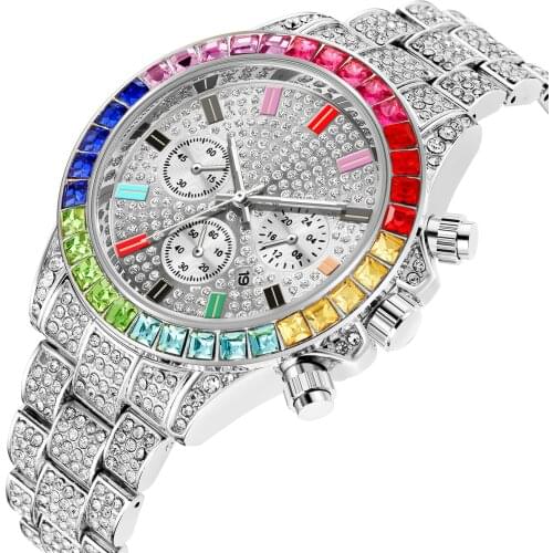 Colorful Diamond Watch Top Brand for Men Luxury Iced Out Gold Watch Hip Hop Quartz Wristwatch Relogio Masculino Mens Watch Reloj