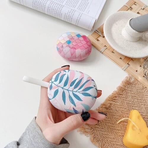 Earphone Case For Baseus W05 TWS Flower Scales Leaves Print Matte Earphones Cover For Baseus W05 Hard PC Headset Shell with Hook