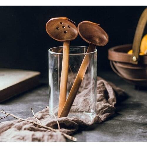 Handcrafted Wooden Soup Spoon Ramen Ladle Strainer Wooden Hot Pot Spoon Strainer Kitchen Tool Set of 8 8.5 Inches
