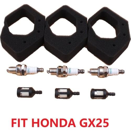 Air Filter Element & Fuel Filters Spark Plug Set Fit HONDA GX25 GX25N GX25NT GX25T HHT25S 4 Stroke Engine Motor Brush Cutter