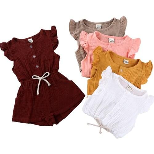 2021 Childrens Clothing New Pants Summer Baby Flying Sleeve Jumpsuit One Pack Solid Color Girls' Jumpsuit