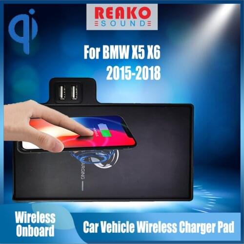 REAKOSOUND For BMW X5 X6 2015-2018 15W Qi Wireless Onboard Car Fast Charging Pad Charger Plate Auto Phone Iphone Holder