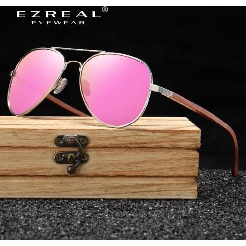 EZREAL Brand Designer Sun Glasses for Women Red Wood Leg With Metal Frame Sunglasses Men Women Wooden Sunglass S2801 4.5