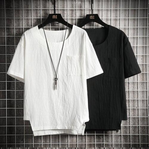 Summer plus size big 6XL 7XL 8XL men cotton linen t-shirts short sleeve vintage tees O-neck Shirt Korean streetwear tops