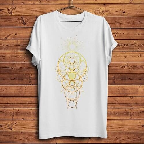 Geometric lines Moon Phases funny geek tshirt Men summer new White short sleeve Casual T Shirt Unisex geeker streetwear