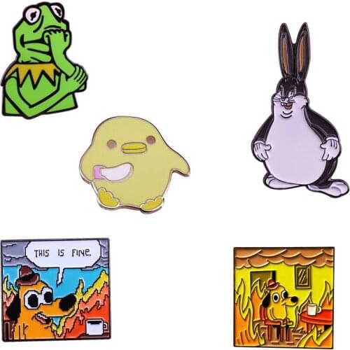 Internet Meme Series Lapel Pin Fine Dog Pepe The Frog Brooch Funny Animal Comics Cartoon Jewelry