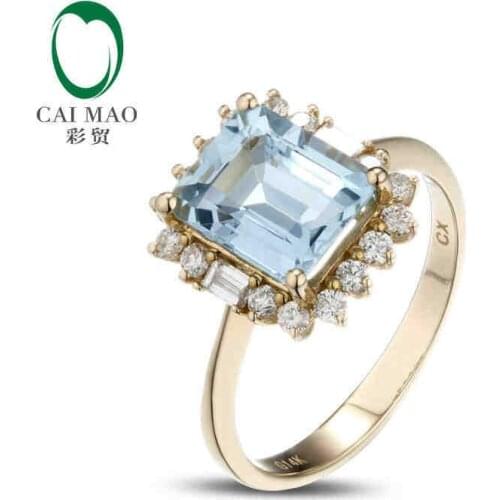 CaiMao 2.10 ct Natural Aquamarine 18KT/750 Yellow Gold 0.38 ct Full Cut Diamond Engagement Ring Jewelry Gemstone
