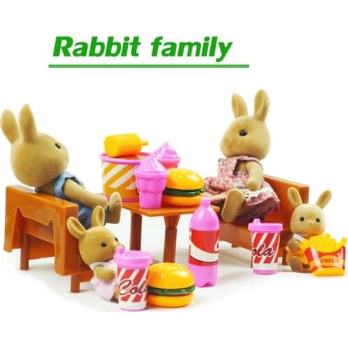 Rabbit Forest Animal Family Burger Shop Set Little Bear Rabbit Toy Furniture pizzeria Set Restaurant Childrens Birthday Toy Gif