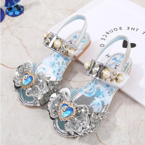 Summer Toddler Girls Sandals Glitter Rhinestone Party Princess Sandal For Girl Kids Little Elsa Shoes Ice Snow Queen