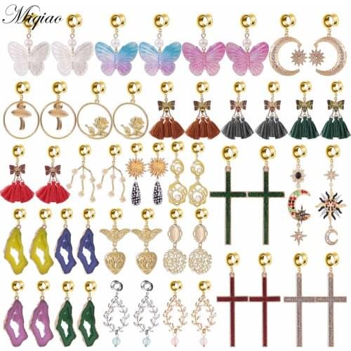 Miqiao 2pcs Fashion Sweet Hollow Diamond Bow Rose Leaf Pendant Ear Expander Body Piercing Jewelry