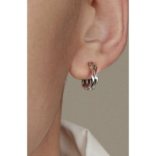 Fashion 925 Silver Male Hip Hop Earrings Personality Round Wave Shape Hoop Earrings For Man Ear Jewelry Party Gift Wholesale